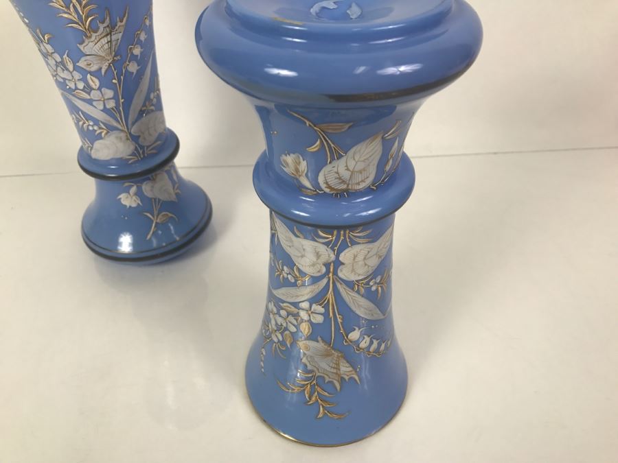 Pair Of Victorian Light Blue Glass Vases 9.5'H [Photo 10]