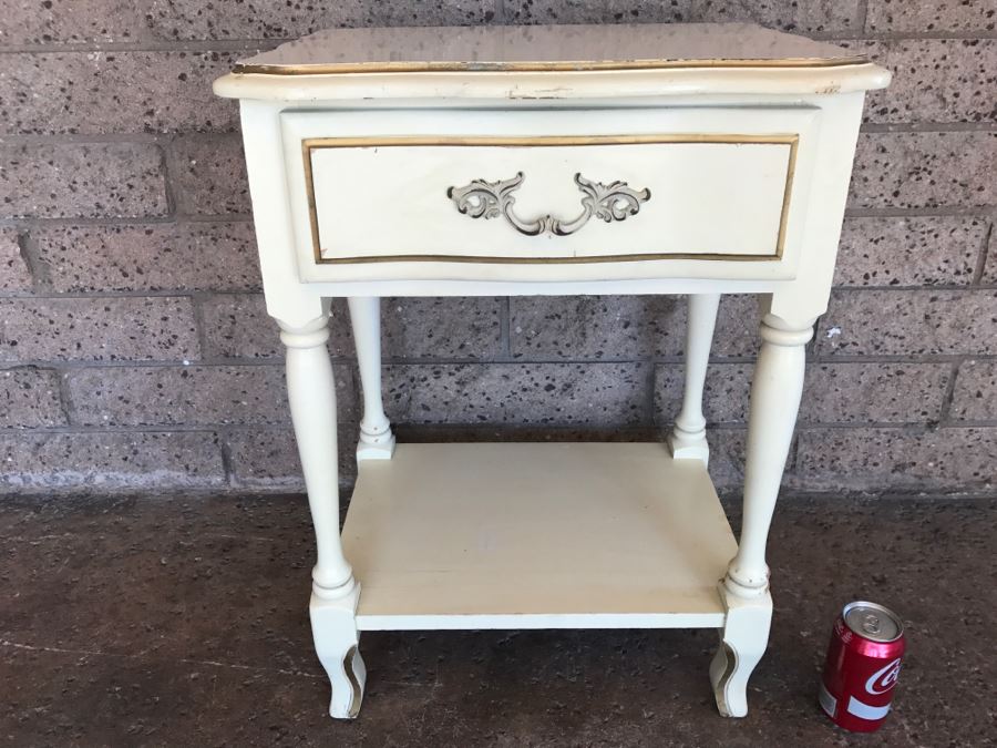 French Provincial Cream With Gold Accents Nightstand Table 19'W x 14'D x 25'H [Photo 2]