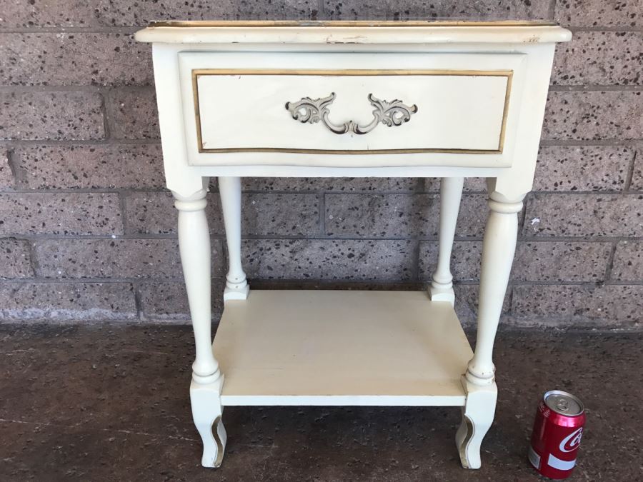 French Provincial Cream With Gold Accents Nightstand Table 19'W x 14'D x 25'H