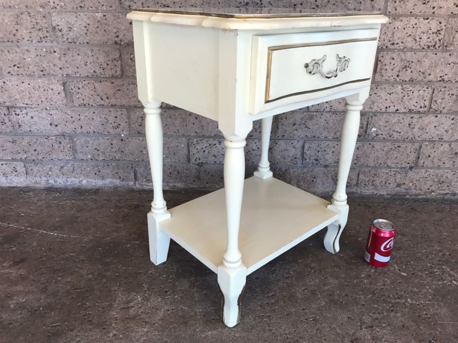 French Provincial Cream With Gold Accents Nightstand Table 19'W x 14'D x 25'H [Photo 6]