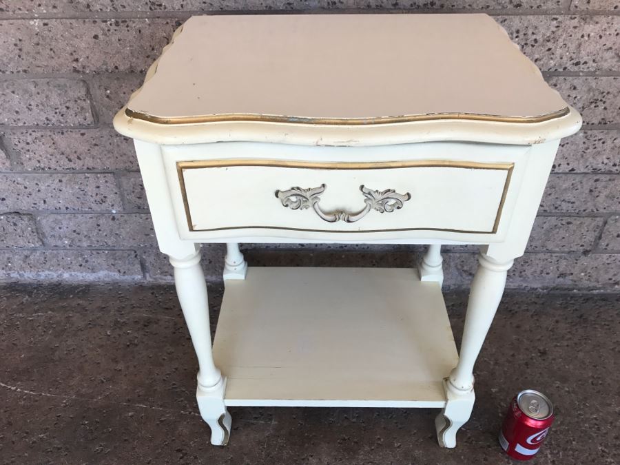 French Provincial Cream With Gold Accents Nightstand Table 19'W x 14'D x 25'H [Photo 3]