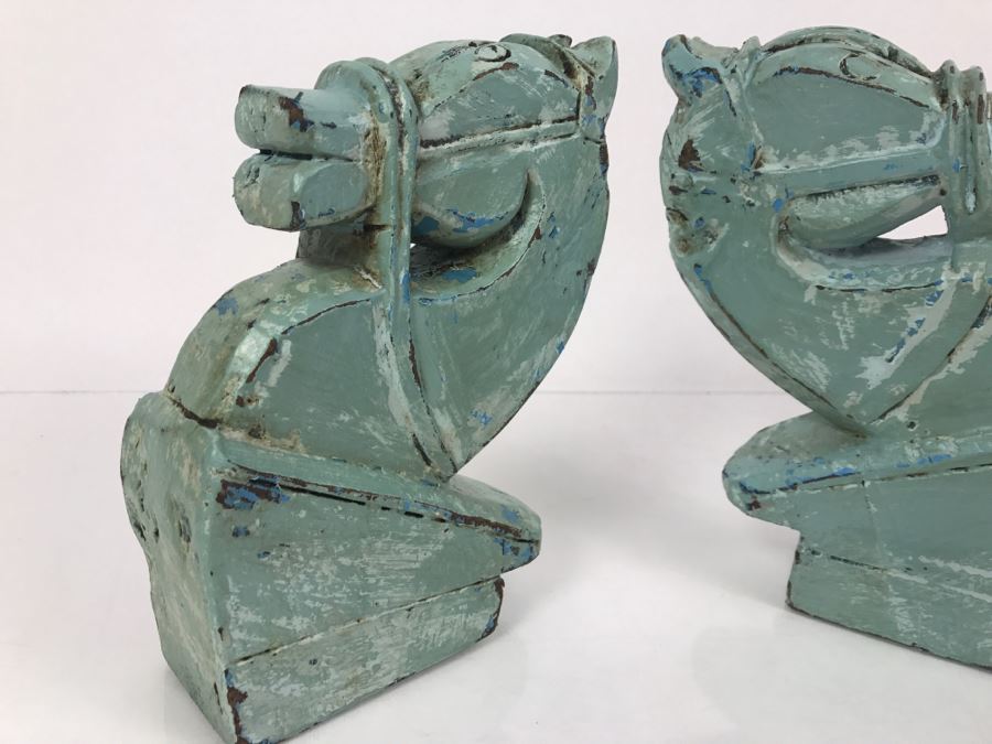 Pair Of Painted Carved Wood Horse Heads For Mounting On Wall [Photo 5]