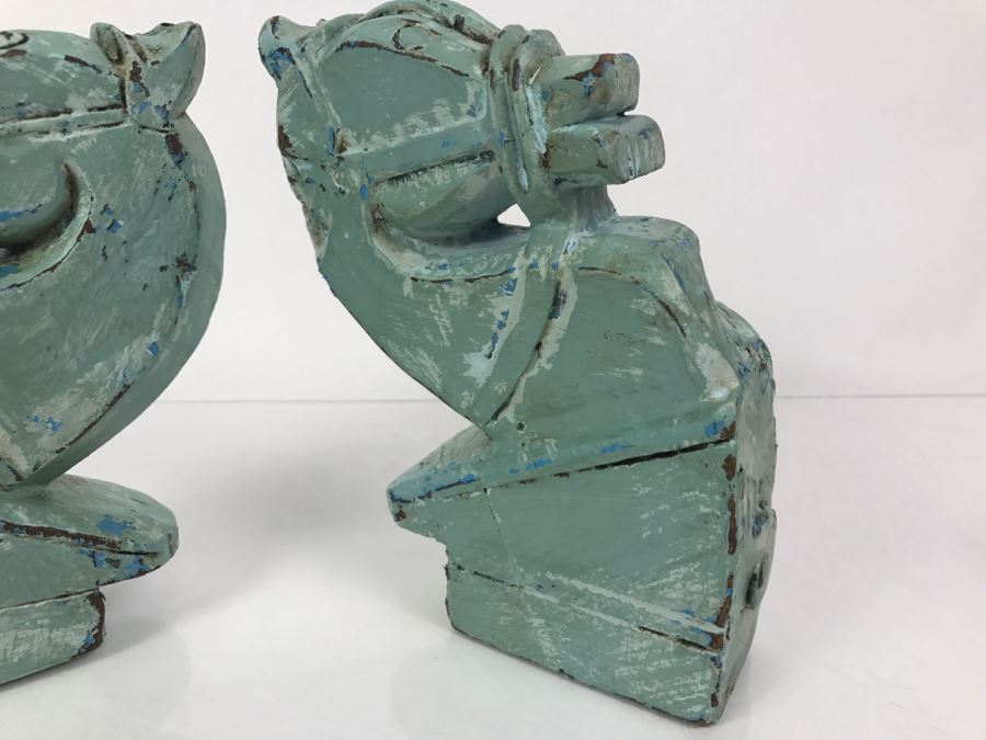 Pair Of Painted Carved Wood Horse Heads For Mounting On Wall [Photo 3]