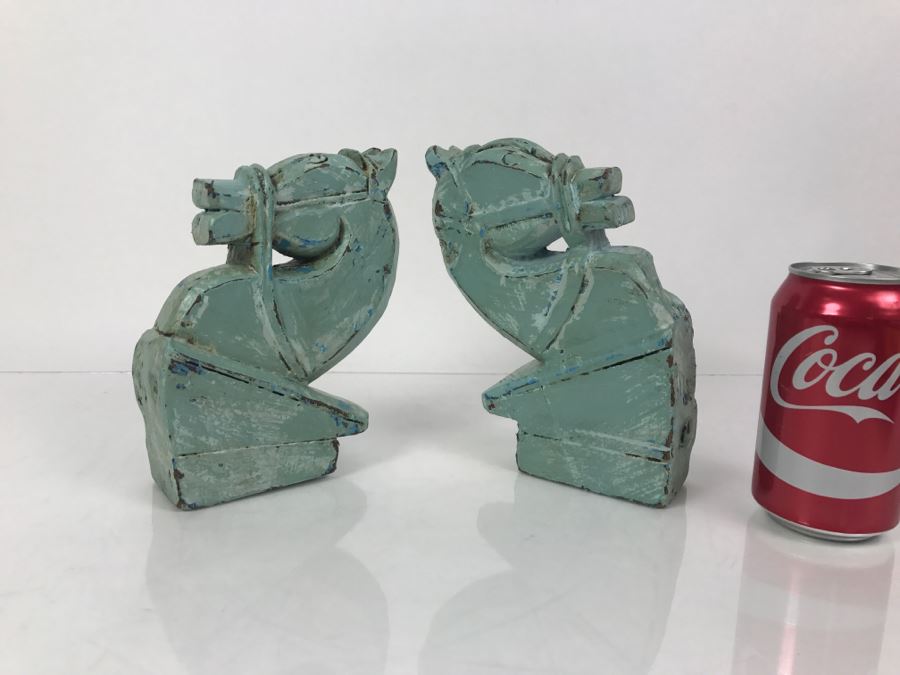 Pair Of Painted Carved Wood Horse Heads For Mounting On Wall [Photo 2]