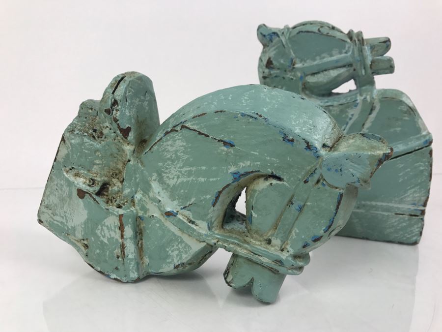 Pair Of Painted Carved Wood Horse Heads For Mounting On Wall [Photo 6]