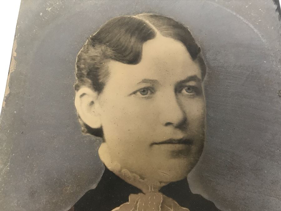 Old Metal Portrait Photograph Hand Painted [Photo 3]