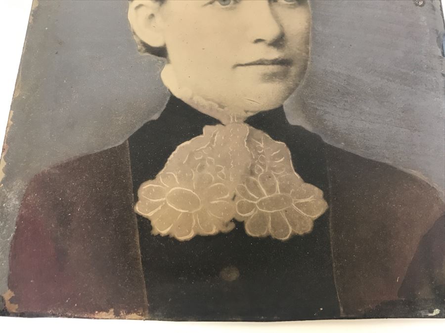 Old Metal Portrait Photograph Hand Painted [Photo 6]