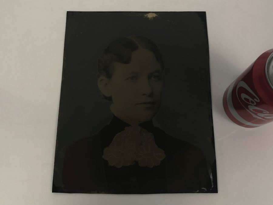 Old Metal Portrait Photograph Hand Painted [Photo 2]