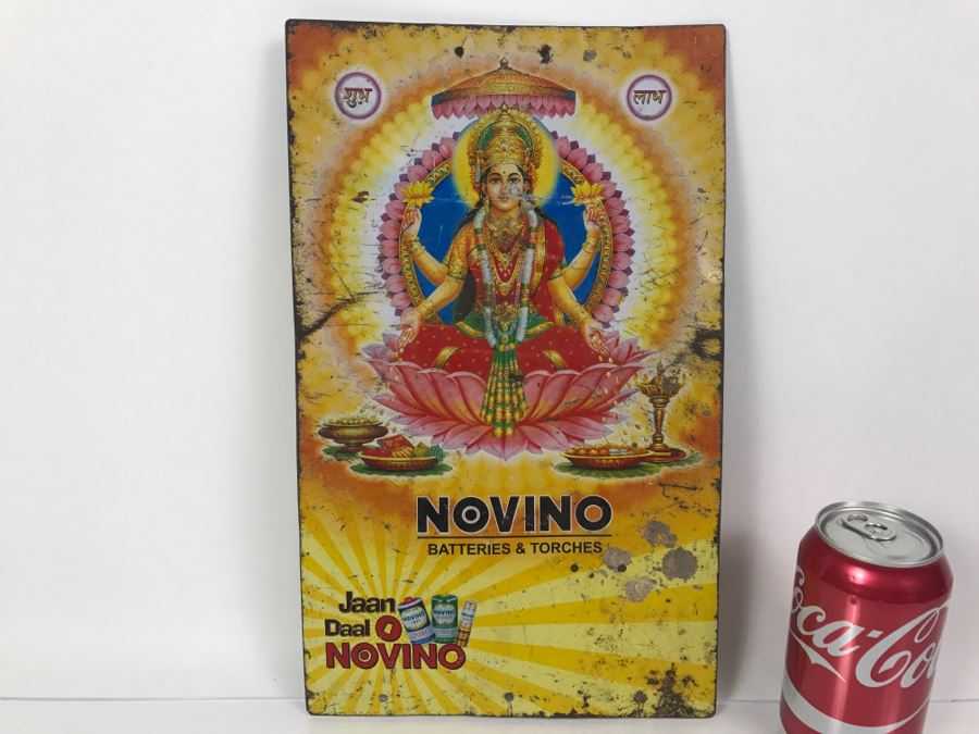 Vintage Metal India Advertising Sign Novino Batteries & Torches