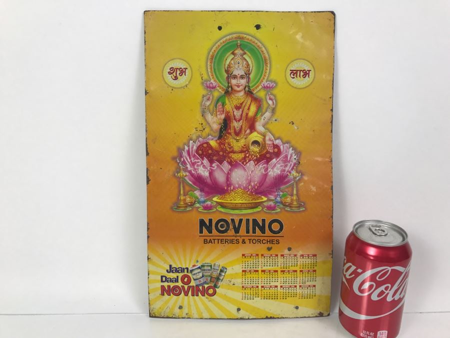 Vintage Metal India Advertising Calendar Sign Novino Batteries & Torches