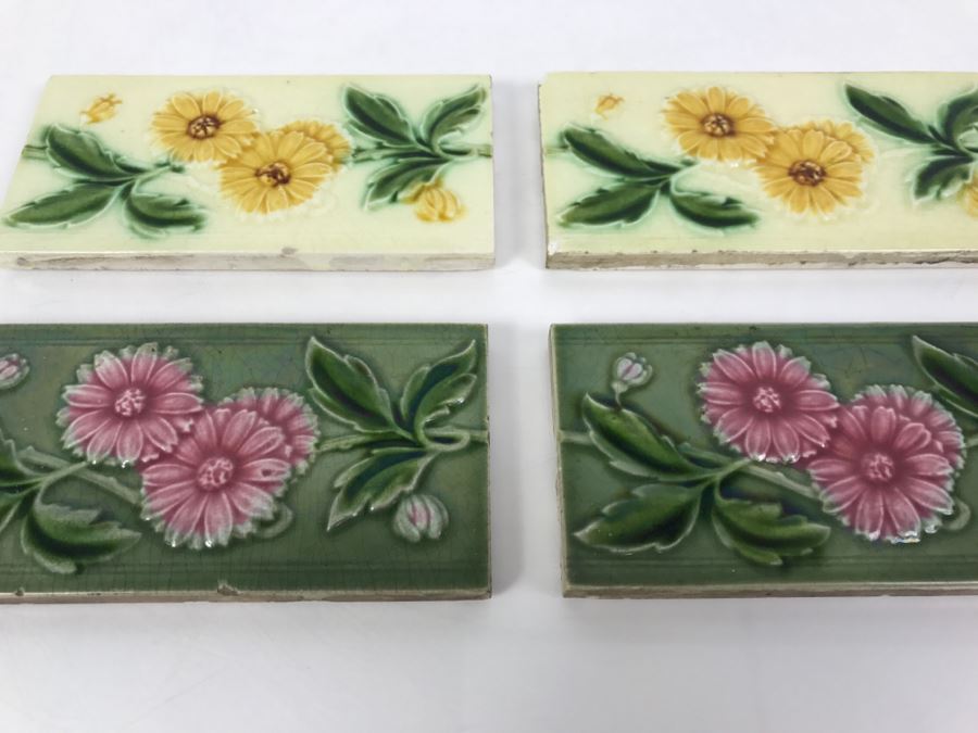 Set Of 4 Floral Motif Tiles Made In England [Photo 2]