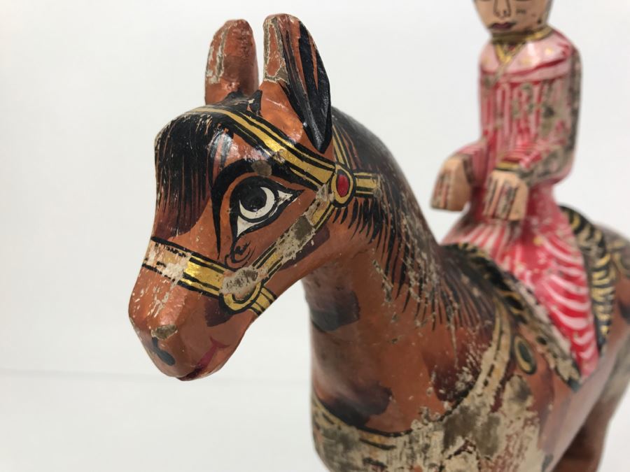 Folk Art Hand Painted Wooden Figure Riding Horse [Photo 14]