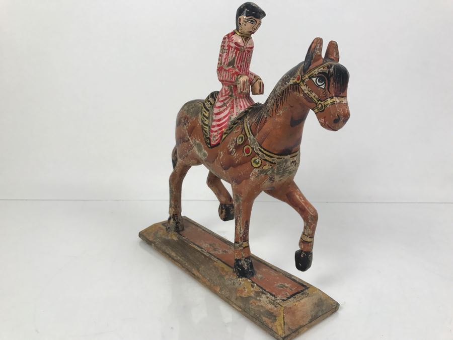 Folk Art Hand Painted Wooden Figure Riding Horse [Photo 2]