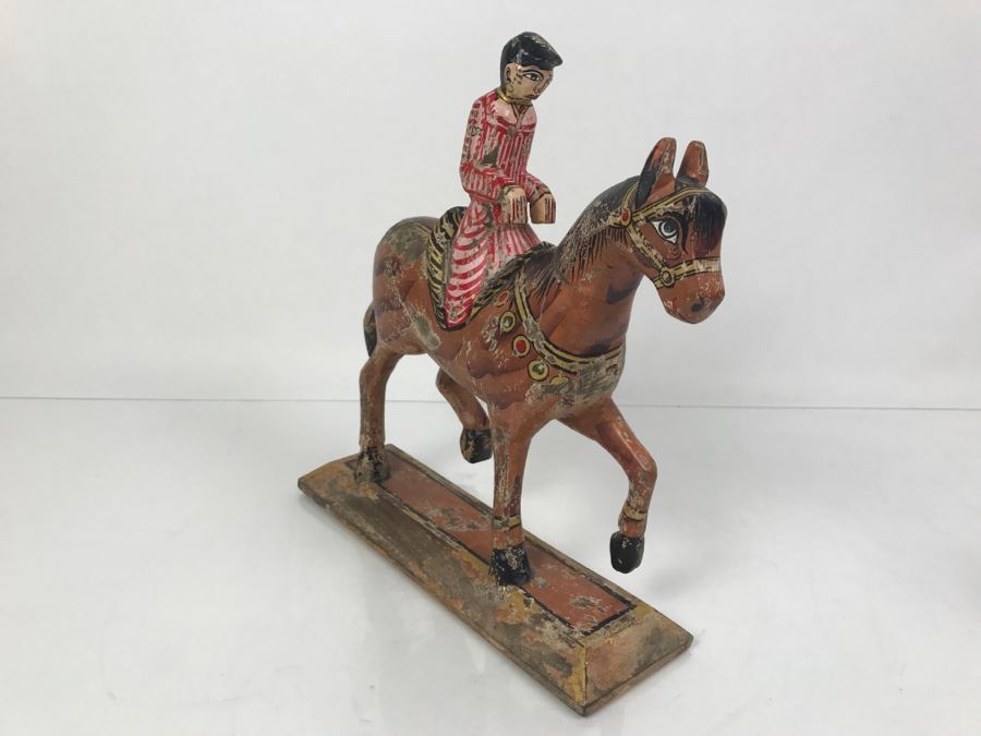Folk Art Hand Painted Wooden Figure Riding Horse [Photo 3]