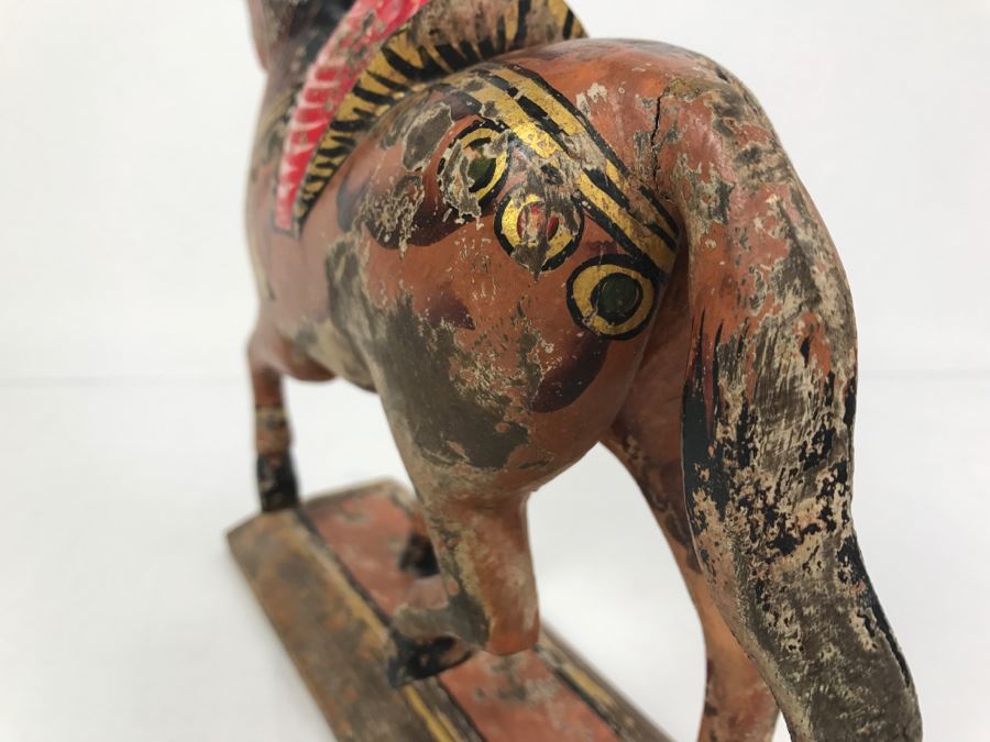 Folk Art Hand Painted Wooden Figure Riding Horse [Photo 8]