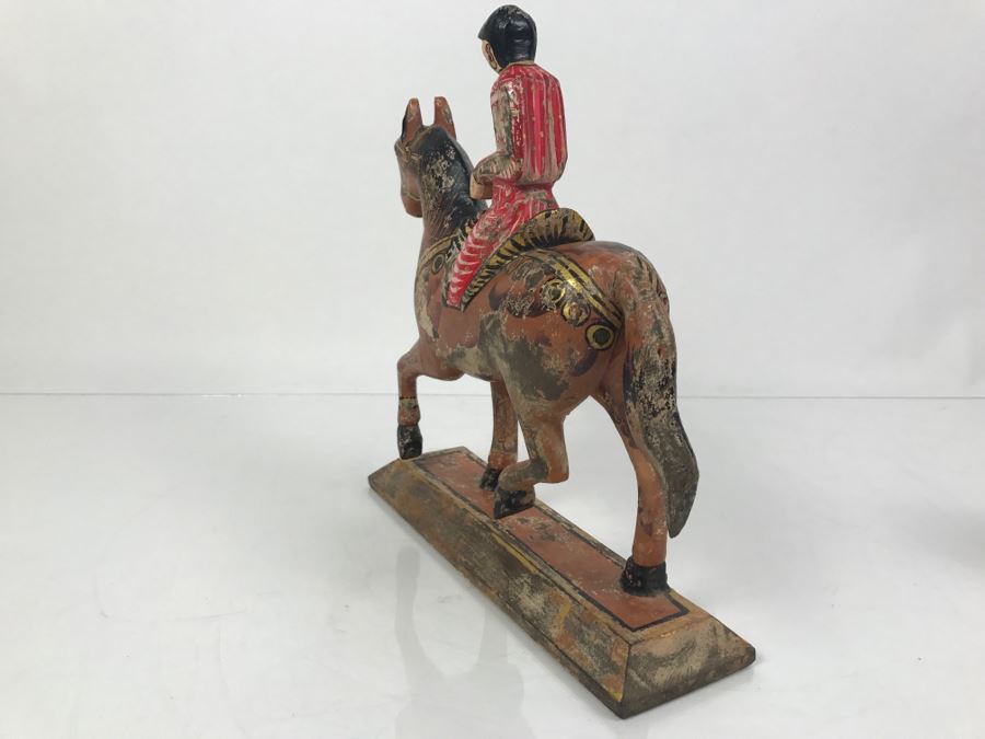 Folk Art Hand Painted Wooden Figure Riding Horse [Photo 7]