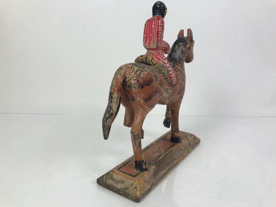 Folk Art Hand Painted Wooden Figure Riding Horse [Photo 6]