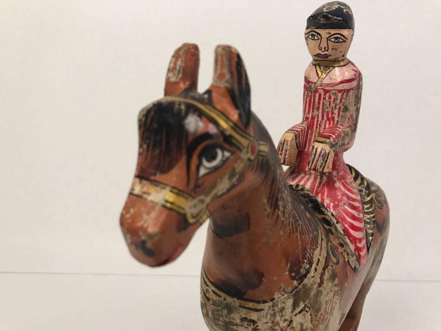 Folk Art Hand Painted Wooden Figure Riding Horse [Photo 13]