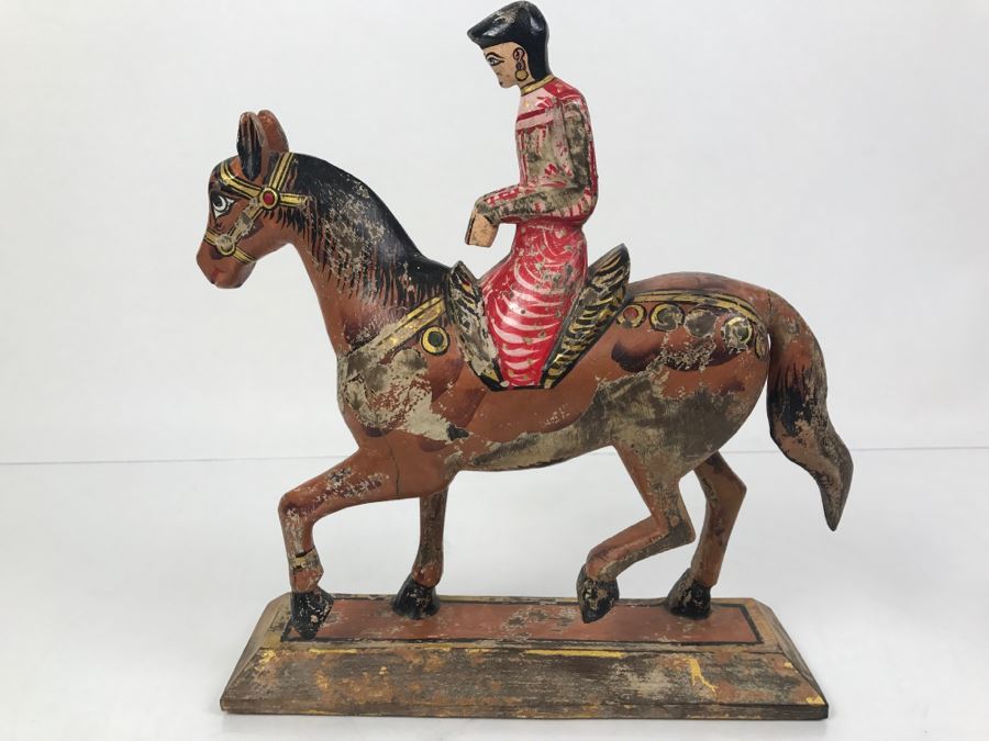 Folk Art Hand Painted Wooden Figure Riding Horse [Photo 9]