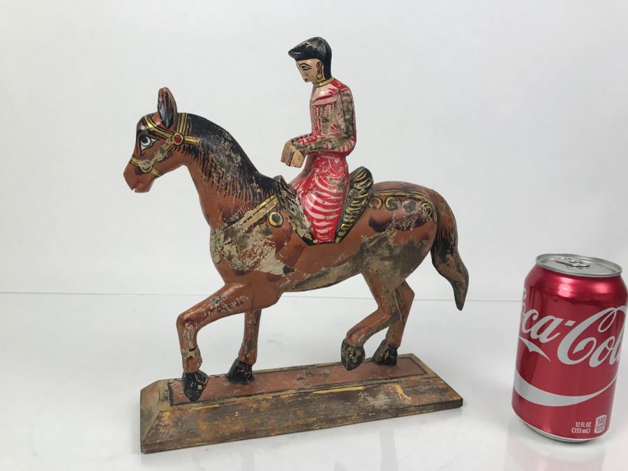 Folk Art Hand Painted Wooden Figure Riding Horse [Photo 16]