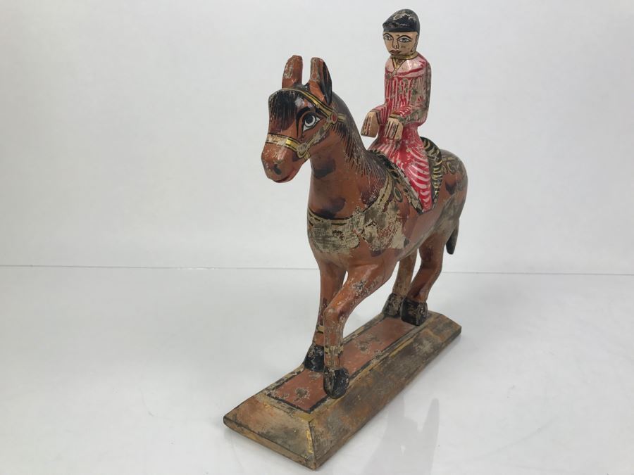 Folk Art Hand Painted Wooden Figure Riding Horse [Photo 12]