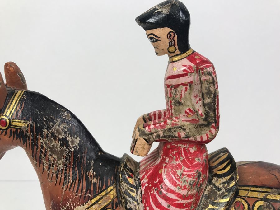 Folk Art Hand Painted Wooden Figure Riding Horse [Photo 11]