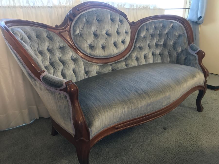 Antique Carved Wood Tufted Loveseat Settee [Photo 9]