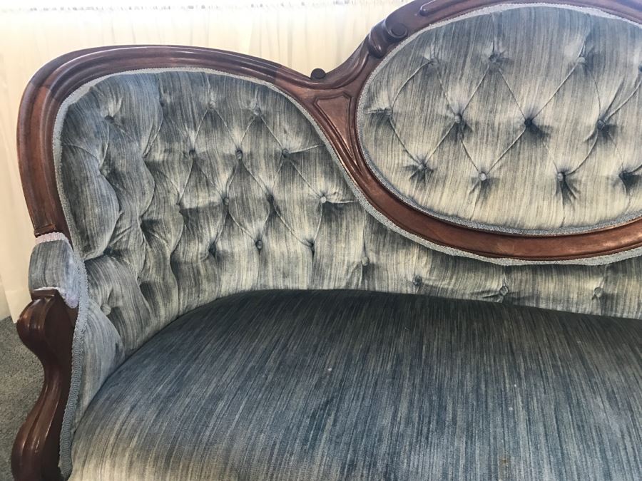 Antique Carved Wood Tufted Loveseat Settee [Photo 12]