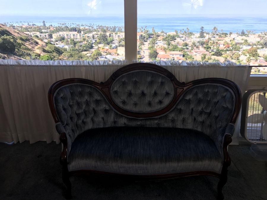 Antique Carved Wood Tufted Loveseat Settee [Photo 3]