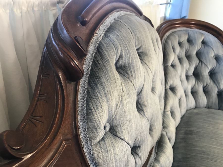 Antique Carved Wood Tufted Loveseat Settee [Photo 7]