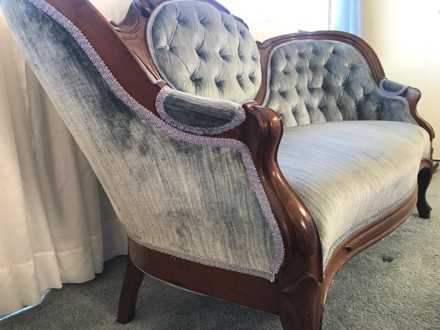 Antique Carved Wood Tufted Loveseat Settee [Photo 10]