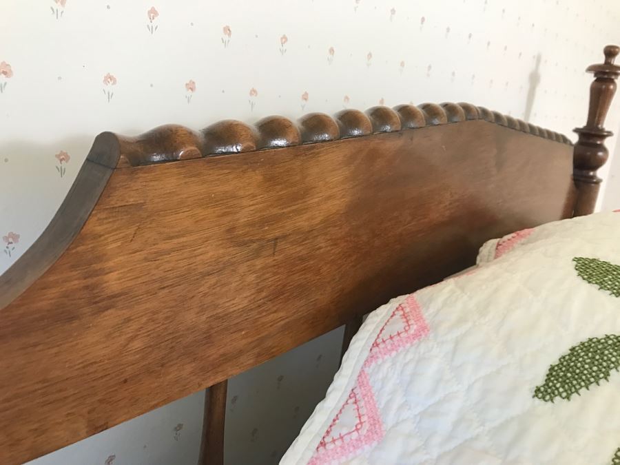 Vintage Turned Walnut Wooden TWIN SIZE Bed Headboard And Footboard With Frame (Bedding, Mattress And Boxspring Not Included) [Photo 9]