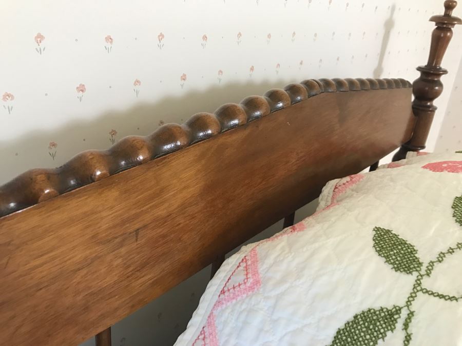 Vintage Turned Walnut Wooden TWIN SIZE Bed Headboard And Footboard With Frame (Bedding, Mattress And Boxspring Not Included) [Photo 10]