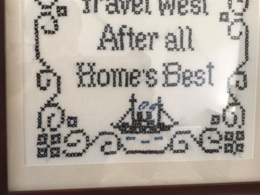 Vintage Framed Needlepoint 'Travel East Travel West After All Home's Best' [Photo 4]