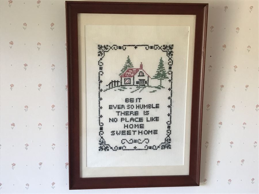 Vintage Framed Needlepoint 'Be It Ever So Humble There Is No Place Like Home Sweet Home' [Photo 1]