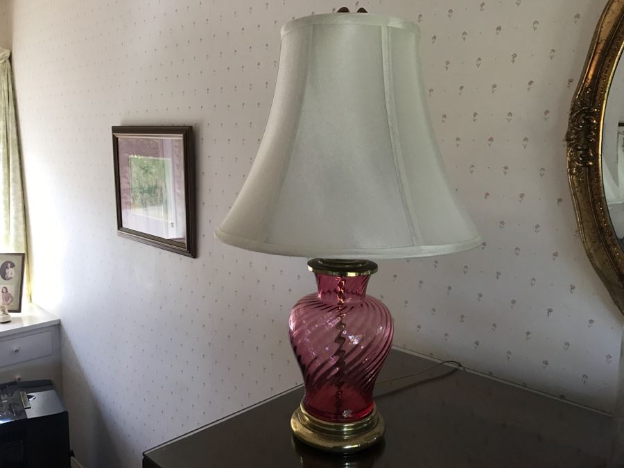 Vintage Cranberry Glass Table Lamp