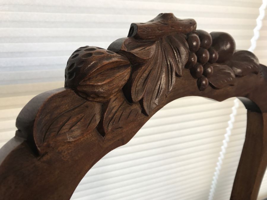 Pair Of Antique Carved Wooden Needlepoint Chairs With Fruit Motif [Photo 14]