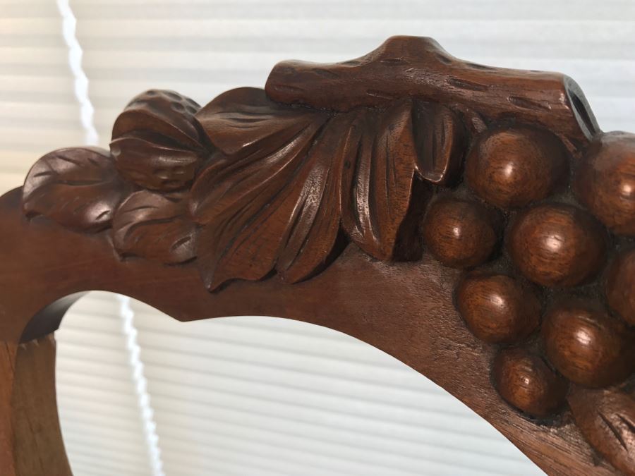 Pair Of Antique Carved Wooden Needlepoint Chairs With Fruit Motif [Photo 6]