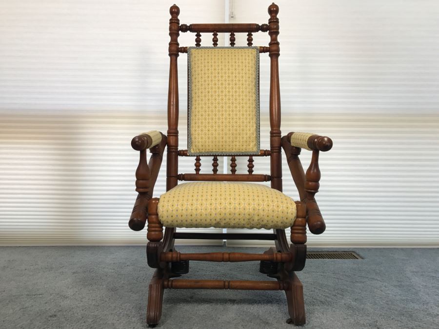 Antique Turned Wood Platform Rocking Chair [Photo 3]
