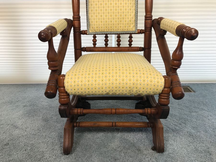 Antique Turned Wood Platform Rocking Chair [Photo 4]