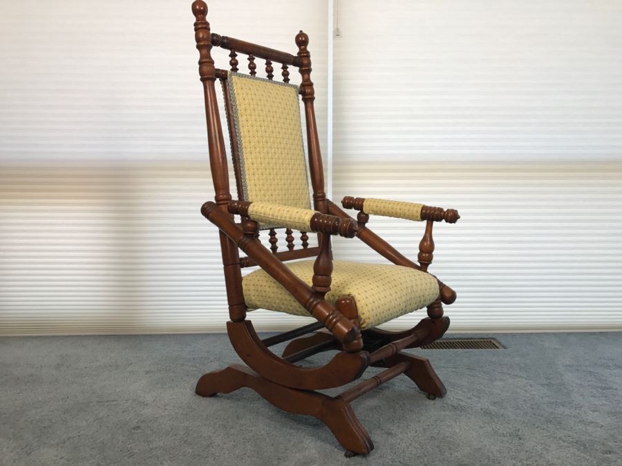 Antique Turned Wood Platform Rocking Chair