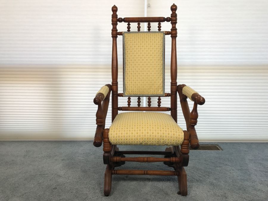 Antique Turned Wood Platform Rocking Chair [Photo 2]