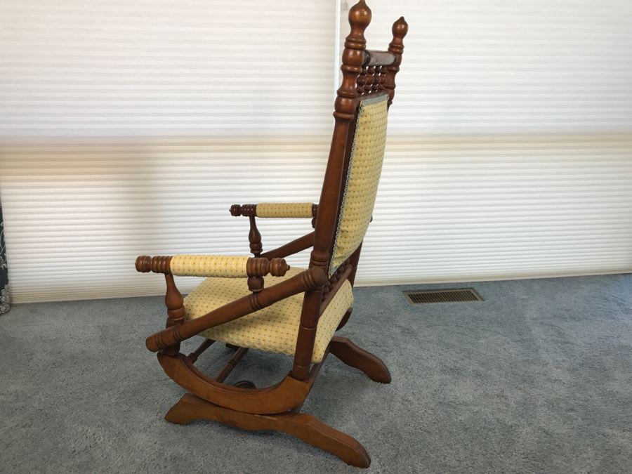 Antique Turned Wood Platform Rocking Chair
