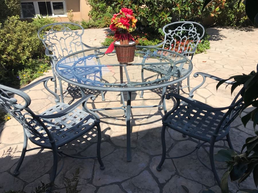 Ethan Allen Aluminum Outdoor Patio Furniture Set With Vine Motif 4 ...