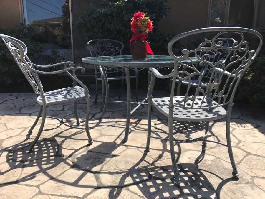 Ethan Allen Aluminum Outdoor Patio Furniture Set With Vine Motif 4 ...