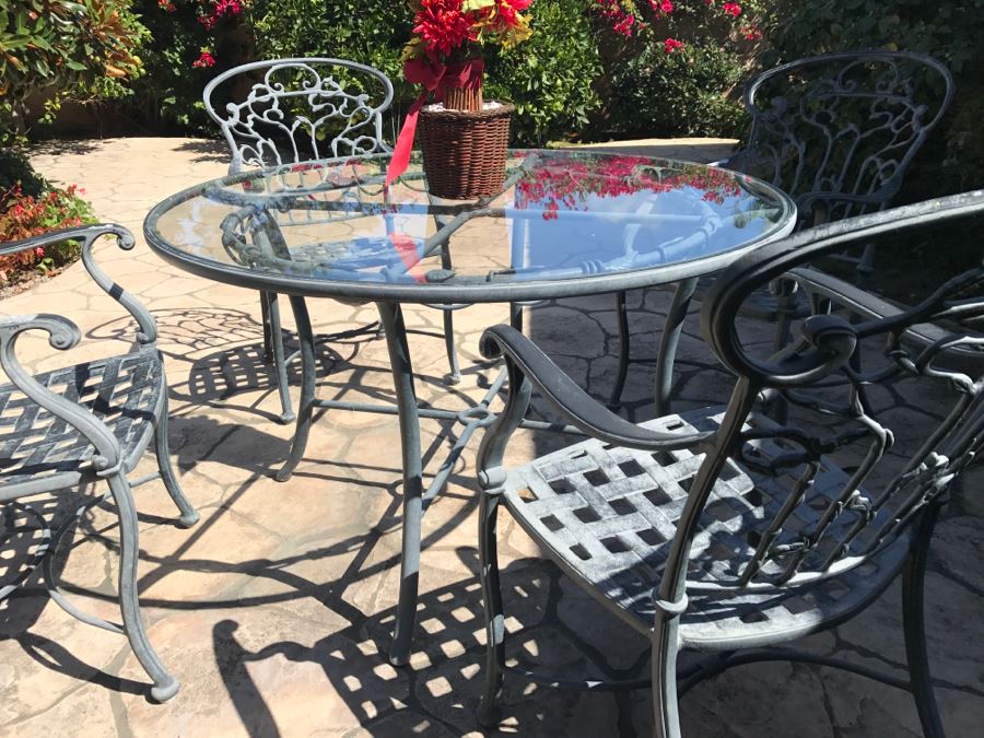 Ethan Allen Aluminum Outdoor Patio Furniture Set With Vine Motif 4 ...