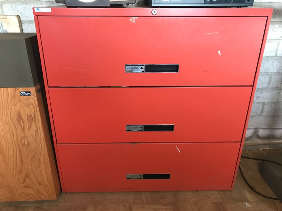 Red 3-Drawer Double Filing Cabinet [Photo 1]