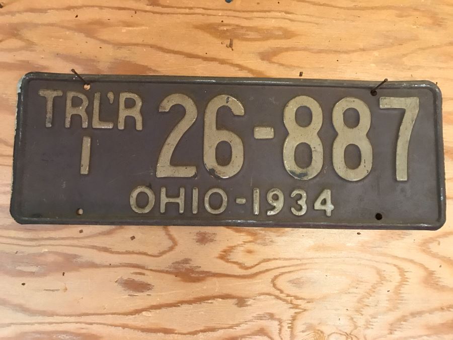 Vintage 1934 OHIO Trailer License Plate