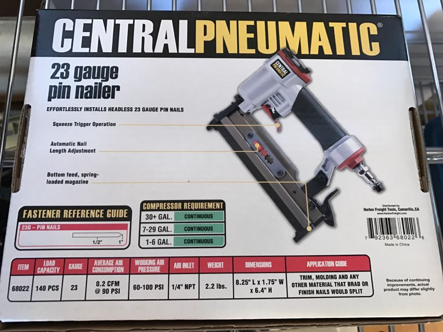 Central Pneumatic 23 Gauge Pin Nailer With Pin Nails