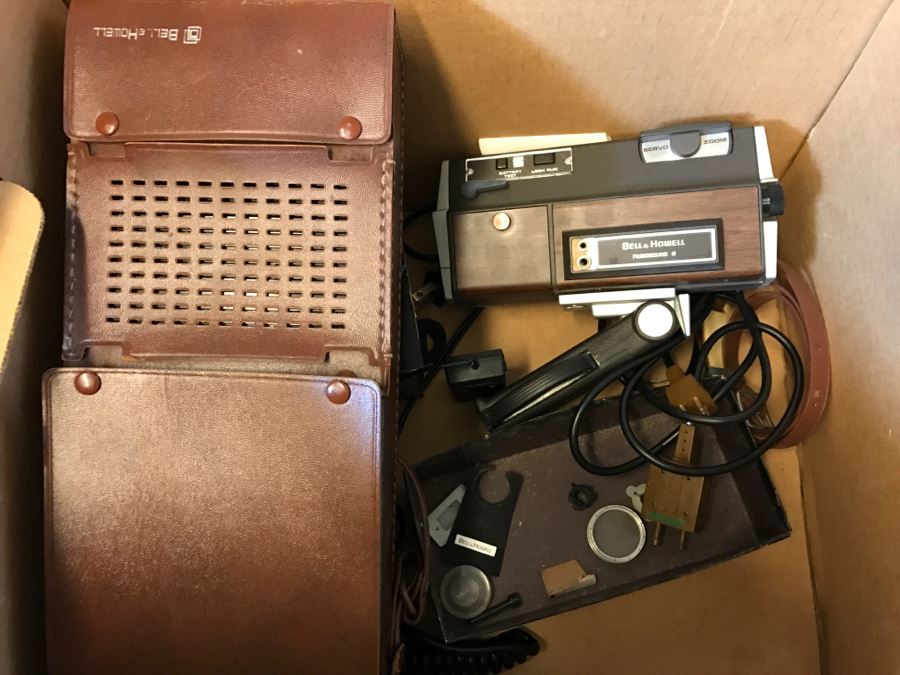 Vintage Bell & Howell Filmosound 8MM Film Camera With Audio Cassette Record And Various Equipment